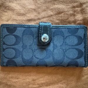 Coach Black Signature Snap Bifold Wallet Y2K Leather 6.75 X 3.25" 11 Card Slots